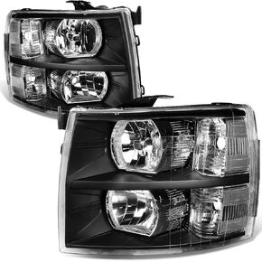 Headlights Assembly for 2007 2008 2009 2010 2011 2012 2013 Chevy Silverado 1500, 07-14 Silverado 2500HD 3500H DHeadlight, 07 Silverado New Body Style Headlights Headlamp, Chrome Housing Amber Corner