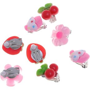 Totority Clip on Ear Dangle Earrings: 4 Pairs Cartoon Acrylic Cute Fruit Flower Strawberry Cherry Ice Cream Earrings Ear Jewelry