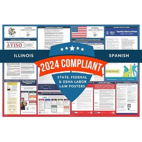 Labor Law Posters 2024 - Illinois Labor Law Poster State, Federal, OSHA Compliant, Accurate & Up to Date, Includes June Updates, Laminated Labor Law Poster 2024 Illinois, 36"w x 24"h (English)