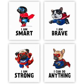 heilkee Funny Dog Wall Art Prints Inspirational Quote Posters for Kids Super Hero Room Decor for Boys Room Nursery Bedroom Pictures Set of 4(Black Framed, 8x10in) in Saudi Arabia