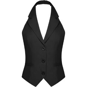 MINTLIMIT Womens Halter Neck Vest Notch Lapel Button Front Waistcoat Vintage Dressy Crop Tuxedo Suit Vests with Pockets