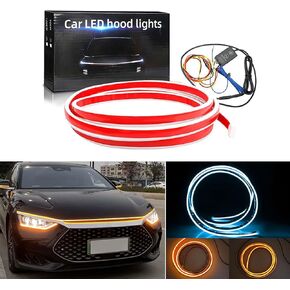 1 PC Dynamic Scanning Starting Engine Flow Lamp, Dual Color Yellow Ice Blue LED Head Runs Through Light, Steering Function Daytime Running, 12V 4.9Ft, Suitable for Most Cars (Blue & Yellow)