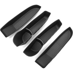4 PCS 2024 Newest Car Door Tray Organizer for Refreshed Tesla Model 3 Highland Accessories Car Front and Rear Door Slot Tray Organizer Door Side Storage Box TPE Material Black in Kuwait