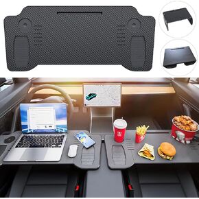 Car Laptop Desk, Foldable Car Tray Desk Compatible with Tesla Model Y Model 3 Car Accessories, Carbon Fiber Tray, Steering Wheel Eating Table, for Travel Remote Work Camping