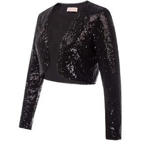 Belle Poque Women's Sequin Jacket Open Front Long Sleeve Sparkly Blazer Bolero Shrugs for Dresses S-XXL