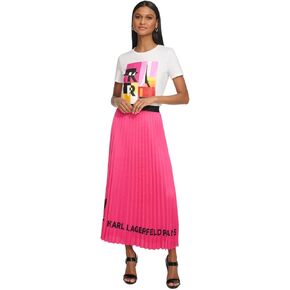 KARL LAGERFELD Women's Logo Detail Pleated Maxi Skirt