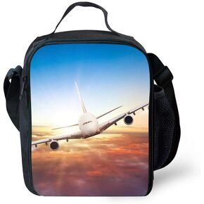 3D Airplane Design Kids Lunch Bag Durable Insulated Lunchbox Small Black Lunch Box for Children Boys Girls Customized Cooler Bag with Adjustable Shoulder Strap