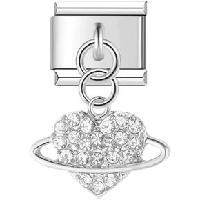 Stainless Steel Italian Style Charms Bracelet Cubic Zirconia Pendant Modular Link Personalized Bracelet for Women
