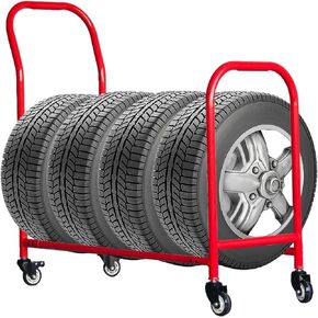 Rolling Tire Rack,2 in 1Metal Tire Storage and Transport Trailer,42x36x18inch Heavy Duty Tire Holder,Mobile Tire Storage Shelf Cart with 4 Wheel