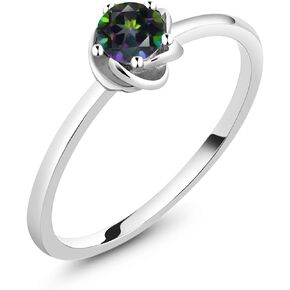Gem Stone King 10K White Gold 5MM Round Gemstone Birthstone Solitaire Engagement Ring | Wedding Anniversary Promise Gold Ring For Women | Available In Size 5, 6, 7, 8, 9