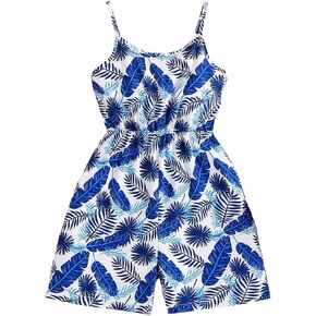 Floerns Girl's All Over Print Sleeveless Shorts Romper Spaghetti Straps Boho Jumpsuits
