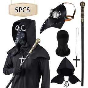 5 Pcs Halloween Plague Doctor Latex Mask for Adult Cloak Scepter Raven Beak Steampunk Costume Set Gift