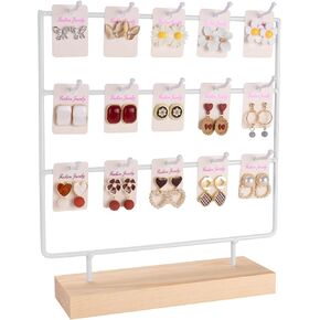 Earring Display Stand for Selling, Wood Earring Rack Display Holder Stand (3 Tier,15 Hooks, Black)