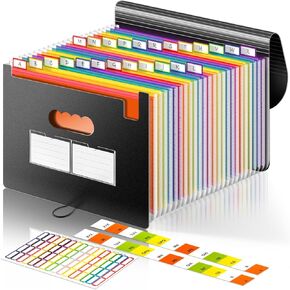 Timart Accordion File Organizer, 12 Pockets Expanding File Folder, Letter A4 Size Document Holder with Blank Labels, Portable Monthly Paper Bill Tax Receipt Organizer for School, Home and Office