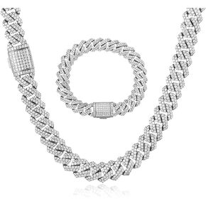12mm Iced Out Miami Cuban Link Bracelet Necklace 14K REAL Gold Plated Hypoallergenic Hip Hop Jewelry for Men Women Birthday Gift 5A+ Cubic Zirconia Prong-setting