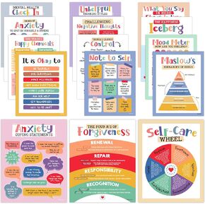 Decorably 15 Mental Health Posters for Office - 11x14in Mental Health Decor, Mental Health Office Decor, Therapy Office Decor, Therapist Office Decor, Mental Health Poster, Therapy Posters for Office