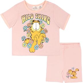 Garfield Girls 2 Piece Princess Tee and Biker Shorts Set Graphic Girl Outfits for Big Kids Clothes