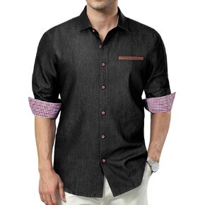 Men's Denim Shirt Long Sleeve Casual Button Down Shirt Men Western Untucked Dress Shirts for Men Cowboy Work