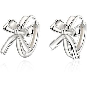 Sweet Bow Knot Small Hoop Earrings S925 Sterling Silver Minimalist Sleeper Round Huggie Hoops Cartilage Earring 10mm Cuff Chic Jewelry Gifts for Women Sensitive Ears