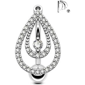OUFER Belly Button Rings, 14G Star/Drop Shape Belly Rings, Pave CZ Crystal Top Down Belly Piercing Jewelry, 316L Surgical Steel Navel Piercing Jewelry For Women Men