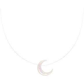 Transparent Invisible Fishing Line Necklace with Natural Mother of Pearl Moon Crescent Choker Christmas Gift for Women
