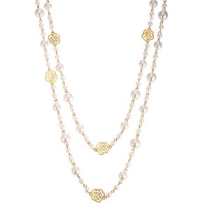 Simulated Pearl Strand Layered Necklace for Women, Multi Strand Long Necklace, Dainty Sweater Necklace for Party Costume Jewelry