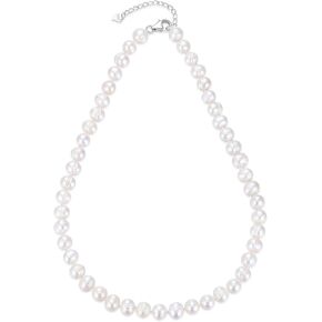 Natural Texture Classic White Freshwater Cultured Pearl Necklace for Women 8.0-9.0 mm, 9.0-10.0 mm, 11.0-12.0 mm