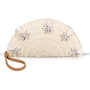 Clutch Purses for Women, Straw Beach Bag, Bohemian Handmade Woven Envelope Package, Shell flower Tassel Summer Handbags for Vacation, Travel(Beige)