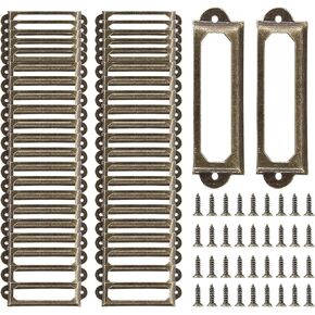 40Pcs Antique Metal Label Holders Library File Drawer Tag Vintage Office Card Frame for Drawer, Cabinet, Shelves (Antique Bronze, 60x17mm)