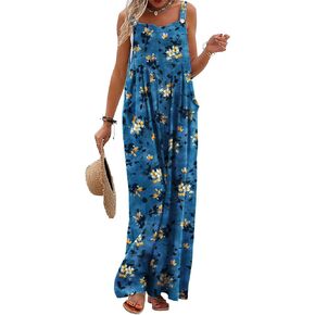 YESNO ملابس صيفية غير رسمية فضفاضة للنساء واسعة الساق حللا بوهو مطبوعة بالورود فضفاضة مع جيوب S PZH CR428 in Kuwait