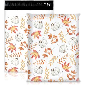 100Pcs Fall Poly Mailers 10 x 13 Inch Pumpkin Leaves Autumn Mailing Bags Thanksgiving White Orange Self-Sealing Plastic Packaging Envelopes Bags for Small Business