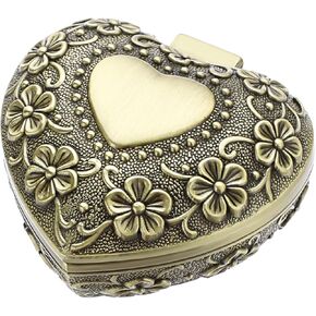 Hipiwe Vintage Heart Shape Jewelry Box - Small Antique Ring/Earrings/Necklace Storage Organizer Case, Metal Treasure Chest Trinket Keepsake Gift Box for Women And Girls,Bronze