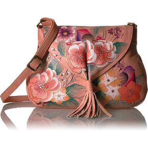 Anna by Anuschka womens Anna Anuschka,handpainted Leather Flap Hobo,vintage Garden Shoulder Handbag, Vintage Garden, One Size US