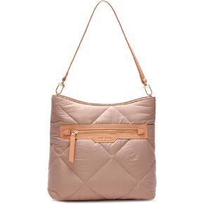 Anne Klein Quilted Nylon Hobo with Logo Web Strap