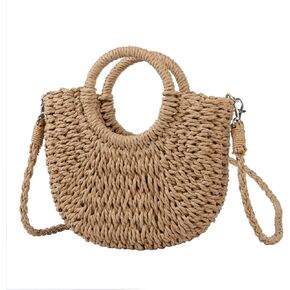 KUANG! Women Straw Beach Tote Handbag Hobo Bag Round Handle Summer Handwoven Bags Small Purse with Strap
