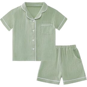 Weixinbuy Baby Girls Pajama Set Button Down Pjs Sets Cotton Pajamas Sleepwear Nightwear Loungewear 2 Pcs Pj Sets for Girl Boy