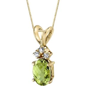 PEORA 14K Yellow Gold Peridot and Diamond Pendant for Women, Genuine Gemstone Birthstone, Hypoallergenic Solitaire, Oval Shape, 7x5mm, 1 Carat total, Genuine Peridot Necklace for Women in Saudi Arabia