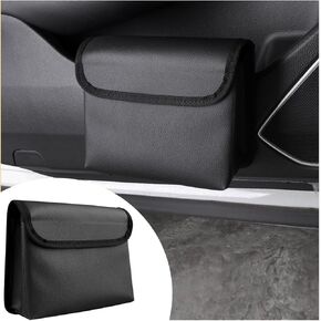 Car Trash Can, Magnetic Leather Vehicle Hanging Dustbin Container with Lid, Foldable Waterproof Leakproof Automotive Suspended Garbage Storage Box, Universal for SUV, Truck, RV