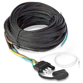 23FT 4 Pin 5 Wire Trailer Wiring Harness, Wishbond Trailer Wiring Kit 4 Way 5 Wire with Nylon Net Tube Protection, Trailer Wire Connector Flat Plug for Both-Side Taillights of Rewiring Trailer RV Boat