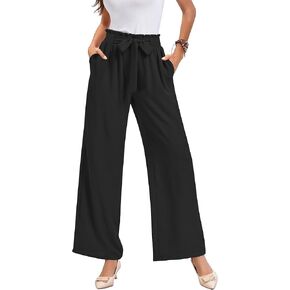 Wide Leg Palazzo Pants Woman with Pockets High Waist Pant Adjustable Knot Loose Trousers Business Casual Work Pants