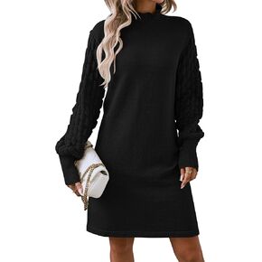 HUUSA Winter Dresses for Women 2024 Fall Puff Long Sleeve Sweaters Loose Mock Neck Outfits Sexy Mini Dress Going Out
