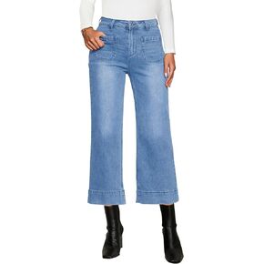 LookbookStore Wide Leg Cropped Jeans for Women High Waisted Stretchy Denim Jean Pants Baggy Flare Trouser Jeans Pockets