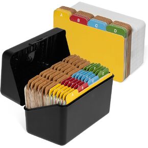 3x5 Index Card Holder Set | 100 Ruled Index Cards 3x5, 24 Color Alphabet Tab Dividers, 24 Blank Customizable Kraft Dividers
