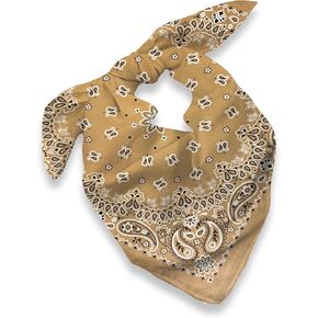 Tan Bandana for Men Women - 100% Soft Cotton, Paisley, 22x22 In, 1 Pack - Large Beige Handkerchief Light Brown Headband Scarf