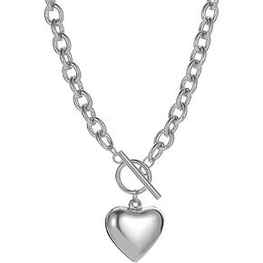 Chain Necklace for Women 18K White Gold Plated Chunky Cuban Chain Link Necklace with Heart Moon Hypoallergenic Jewelry for Women