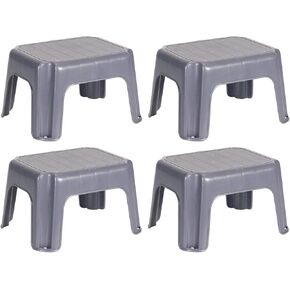 Rubbermaid Portable Single Step Plastic Roughneck Small Step Stool Elevated Platform for Home Kitchens, Living Rooms, and Bathrooms, Gray (4 Pack)