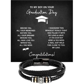 FG Family Gift Mall To My Boy Graduation Gifts For Him, Graduation 2024, Leather Bracelet Graduation Card, Son Bracelet From Mom and Dad, High School Graduation Gifts for Men, College Graduation, Graduation Bracelet
