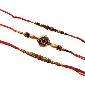 Set of 3 Rakhi - Raksha Bhandan Handmade Bracelet for Brother - Diamond Veera Style