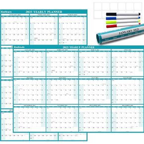 32" x 48" Exellewis 2025 Wall Calendar Erasable, Wet & Dry Erase Large Laminated Annual Yearly Planner - 12 Month Horizontal/Vertical Calendar January to December for Easy Planning, Organizing