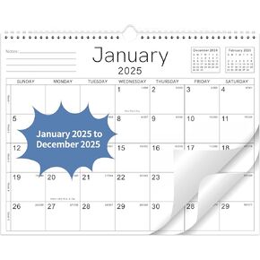 2025 Wall Calendar - 2025 Calendar from Jan. 2025 - Dec. 2025, 14.6" x 11.4", 12 Months Wall Calendar 2025, Thick Paper, Twin-Wire Binding, White